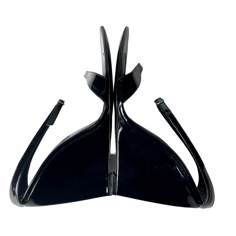 SERGIO ROSSI VERNICE PATENT LEATHER BLACK OBLIQUE TOE ANKLE STRAP WEDGE HEELS - Picture 4 of 13